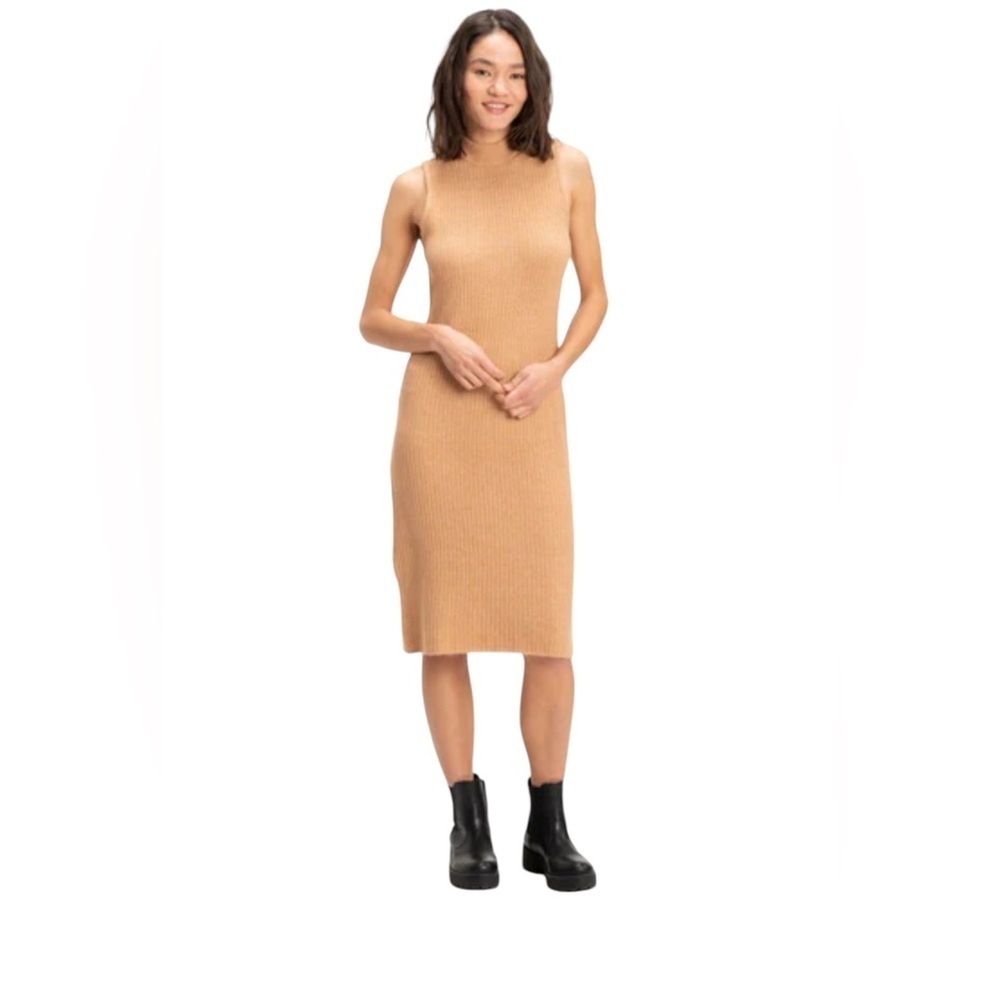 NWT Threads 4 Thought Tan Sheath Dress with Mock Neck and Sleeveless Design